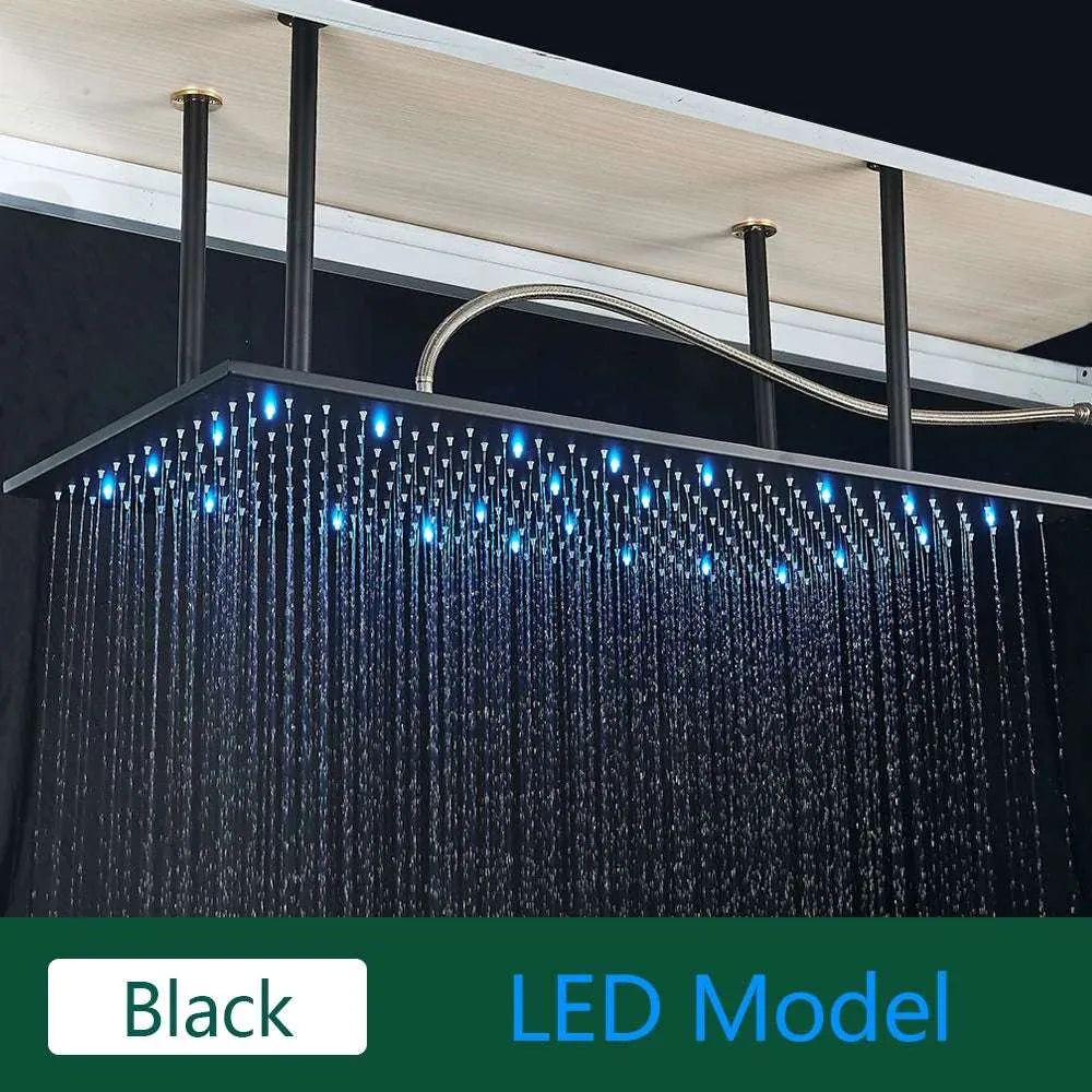 Rozin LED Matte Black Shower Head 40*80cm Large Size Rainfall Shower Heads  Ceiling Mounted with Installation Arm for Bathroom - Home Fusion