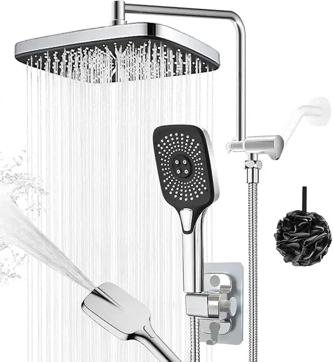 12 Inch Shower Head with Handheld Spray, 4 Sets of High-pressure Shower Heads with Handheld Spray - Home Fusion