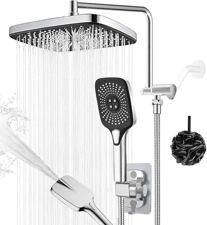 12 Inch Shower Head with Handheld Spray, 4 Sets of High-pressure Shower Heads with Handheld Spray - Home Fusion