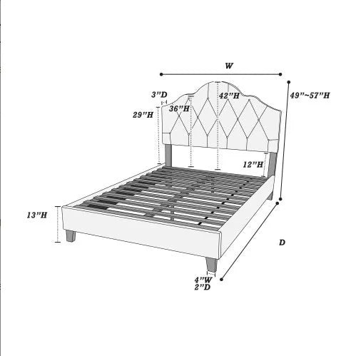Contemporary 1pc Queen Size Bed Adjustable HB Light Brown Polyfiber Tufted Upholstered Wooden Bedframe Bedroom Furniture - Home Fusion