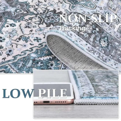 Washable Area Rugs 8x10 Living Room Rug Vintage Medallion Throw Rugs Soft Floor Cover Low Pile Non-Slip Accent Carpet Retro Rug