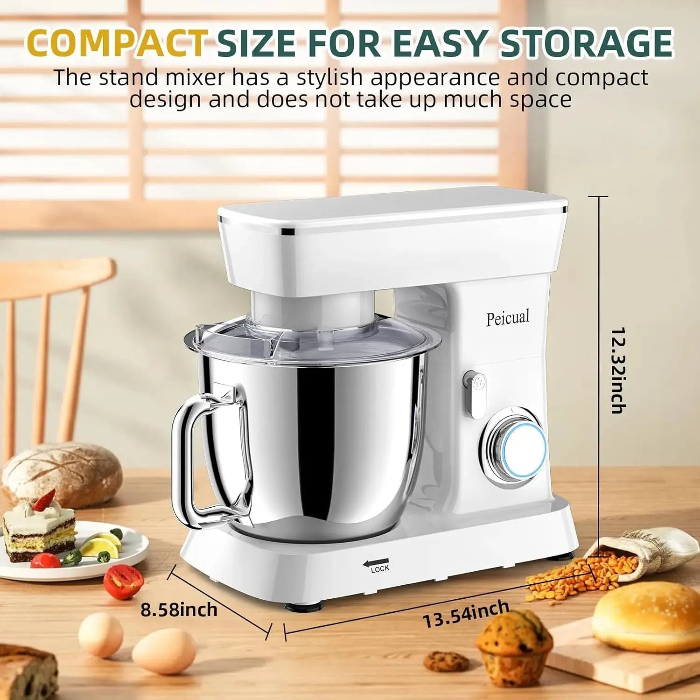 Stand Mixer, 5.5QT 10+P Speed Tilt-Head Kitchen Electric Mixer, Food Mixer with Stainless Steel Bowl, Dough Hook, Flat Beater - Home Fusion