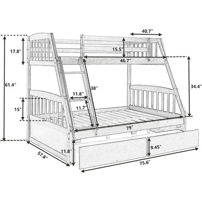 Solid Wood Twin Over Full Bunk Bed with Two Storage Drawer,Convertible to 2 Separated beds (White) bunk beds for kids - Home Fusion