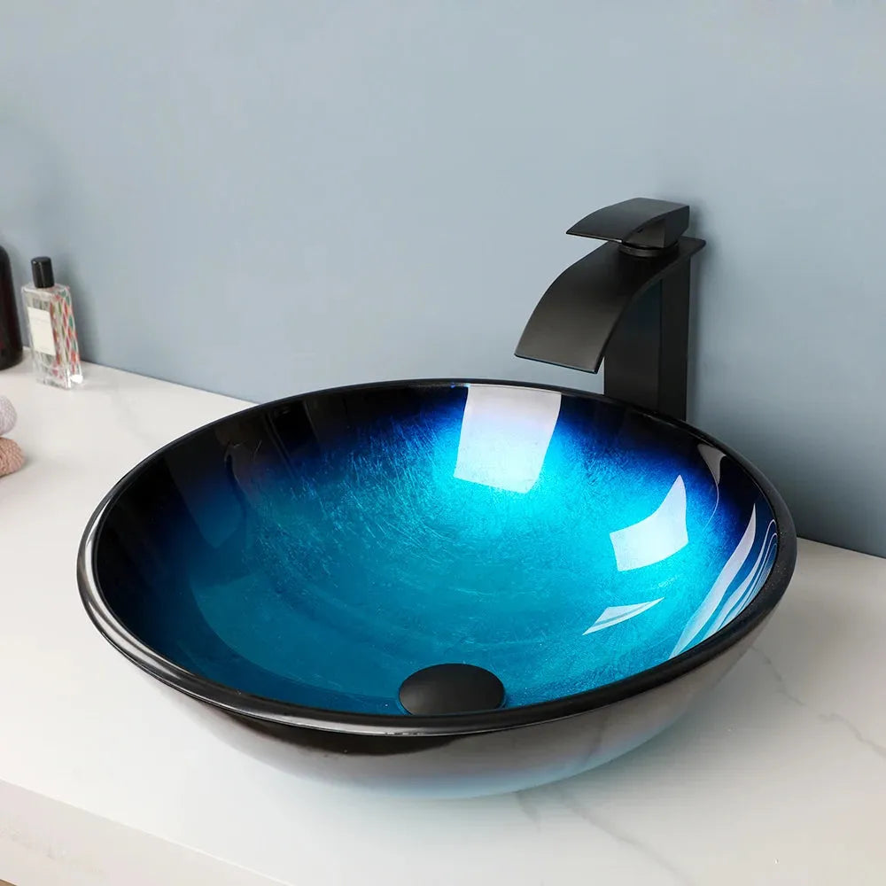 ZAPPO Blue Sinks Glass Vessel  for Bathroom Countertop - Home Fusion