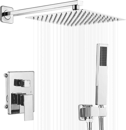 JingGang Polished Chrome Shower System 10 Inch Bathroom Luxury Rain Mixer Shower Combo Set Wall Mounted Rainfall Shower