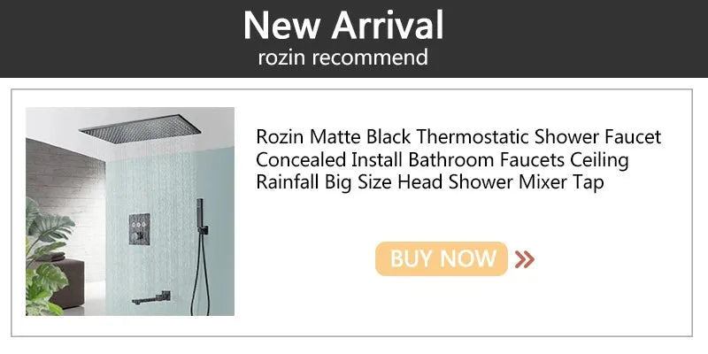 Rozin LED Matte Black Shower Head 40*80cm Large Size Rainfall Shower Heads  Ceiling Mounted with Installation Arm for Bathroom - Home Fusion
