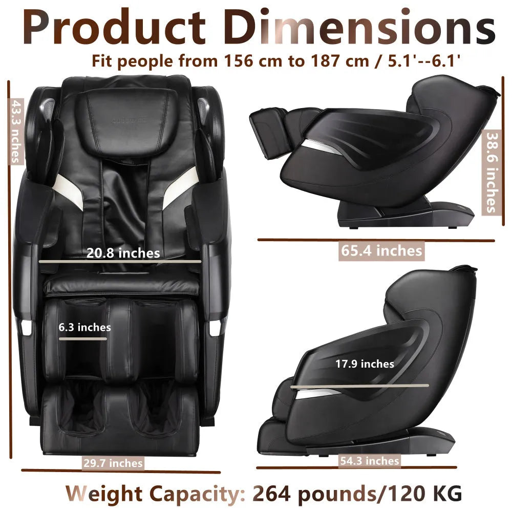Massage Chairs SL Track Full Body Massage Recliner with Foot Roller,Airbag Massage,Zero Gravity, Bluetooth Speaker Black - Home Fusion
