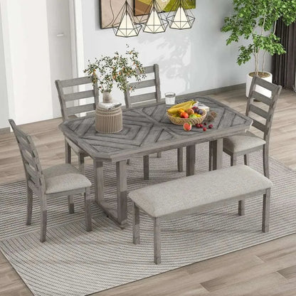 6 Pieces Dining Table Set with Bench. - Home Fusion