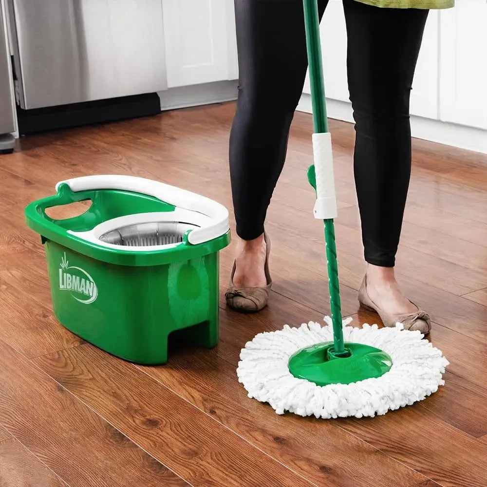 Tornado Spin Mop System - Mop and Bucket with Wringer Set for Floor Cleaning - 2 Total Mop Heads Included, Green - Home Fusion