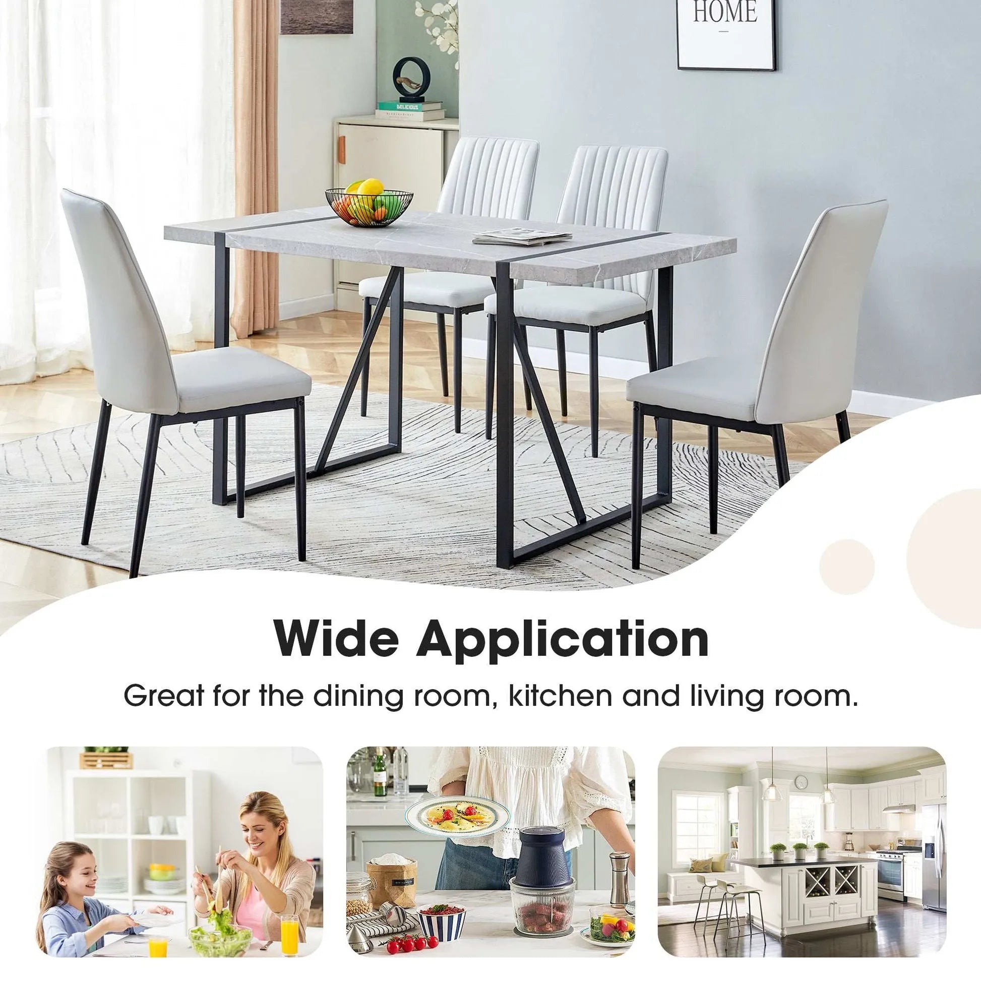 Dining Chairs Set of 4, Comfortable Upholstered Seat with Metal Legs, Curved Backrest Kitchen Chair for Living, Bedroom, Restaurant, Easy Assemble, Gray - Home Fusion