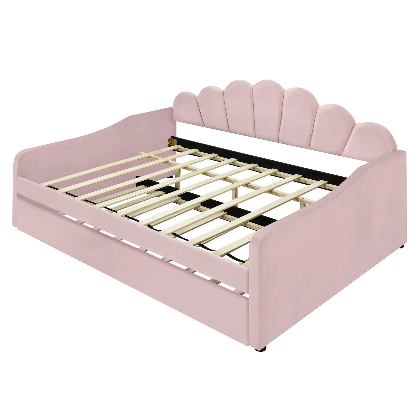 Elegant Full-Size Upholstered Daybed with Shell-Shaped Backrest. - Home Fusion