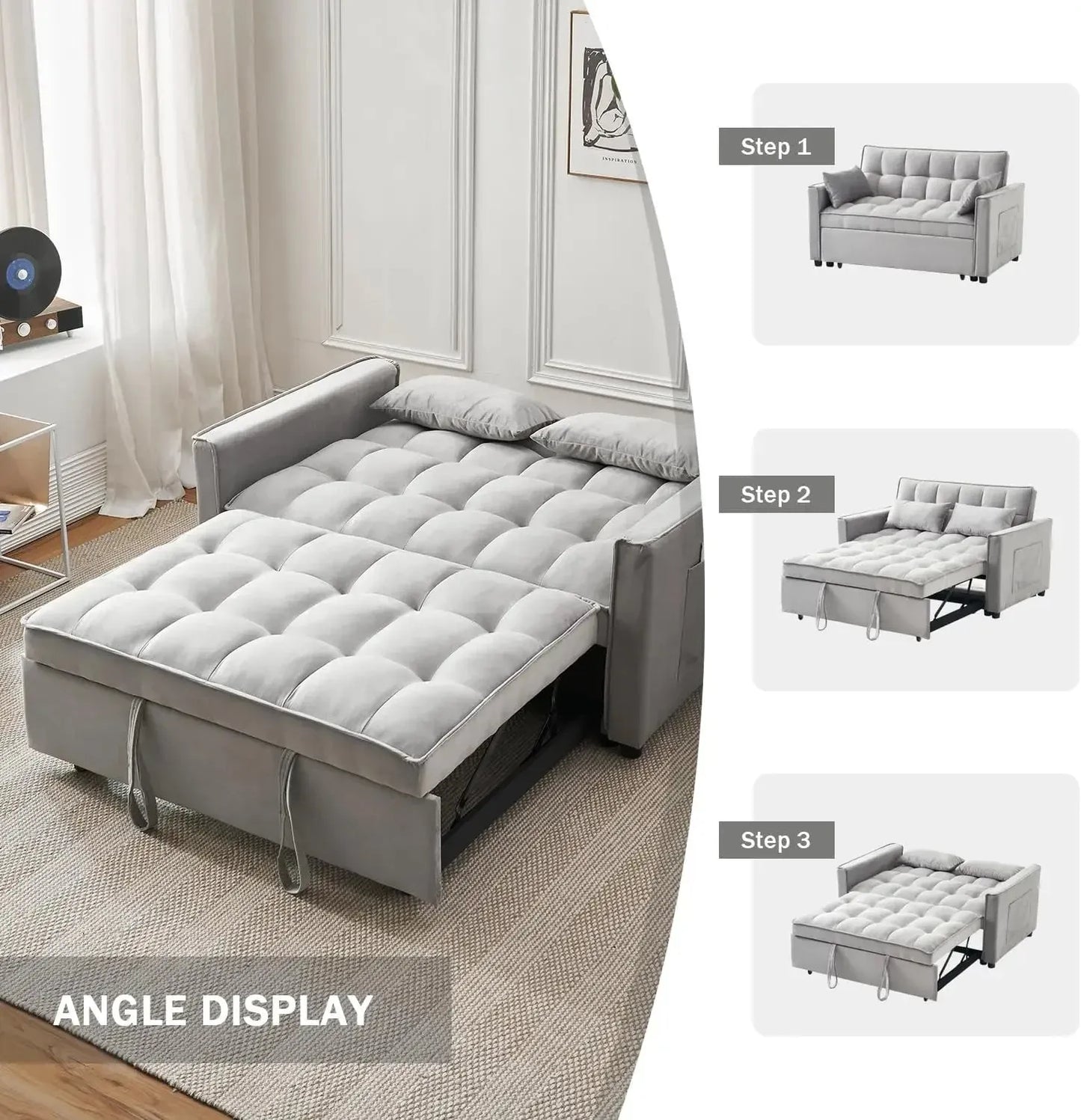 Convertible Sleeper Sofa Bed | Modern Pullout Couch with Adjustable Backrest | Loveseat Futon - Home Fusion