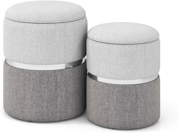 Comfort corner Velvet Storage Ottoman Set of 2,Round Ottoman with Storage, Footrest Vanity Stool Chair, Stackable Footstool - Home Fusion