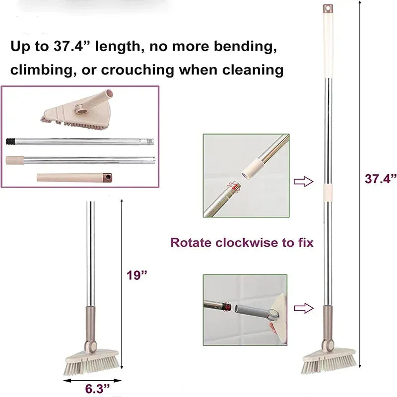 Floor Scrub Brush Cleaning Long Handle Kitchen Bathroom Gap Tools Removable Toilet Rotating Mop Bristles for Tile Ceramic Brush - Home Fusion