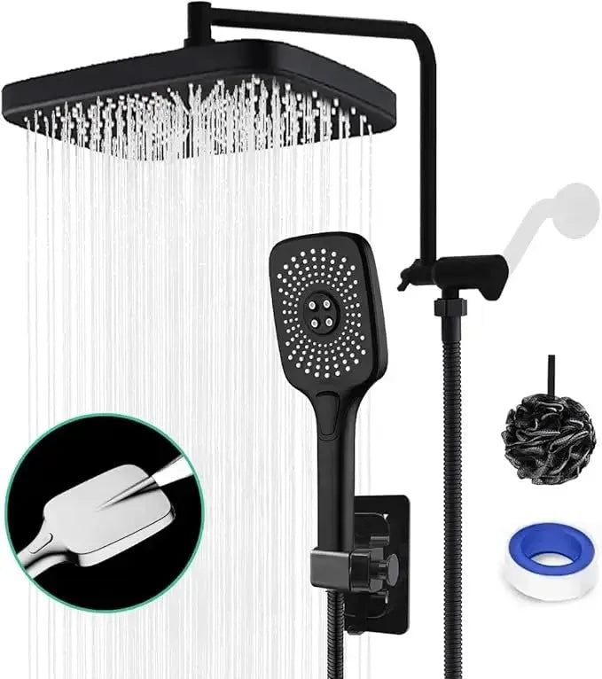 12 Inch Shower Head with Handheld Spray, 4 Sets of High-pressure Shower Heads with Handheld Spray - Home Fusion