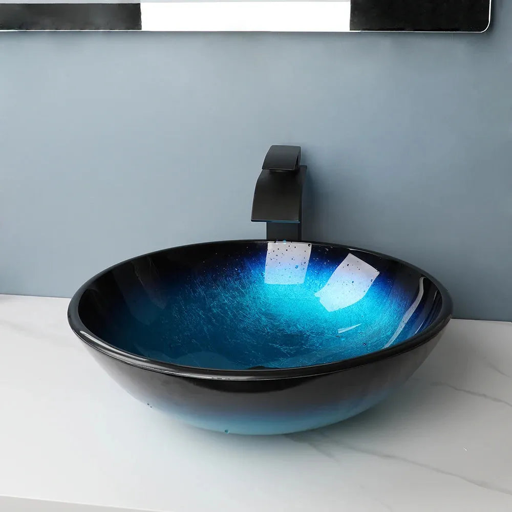 ZAPPO Blue Sinks Glass Vessel  for Bathroom Countertop - Home Fusion