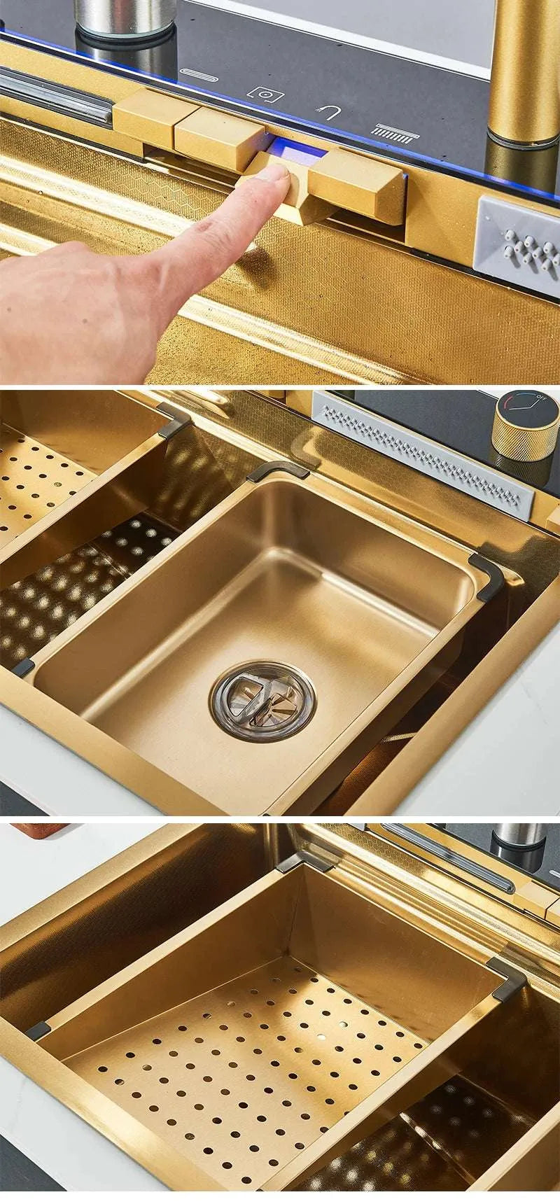 Stainless Steel Kitchen Sink with Faucet 75*45cm Large Single Bowl Digital Display Dish Basin Sink Waterfall Hot Cold Faucets - Home Fusion
