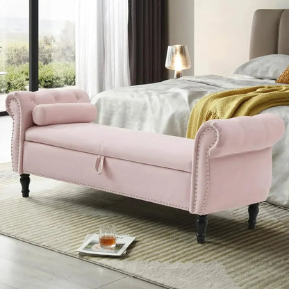 Storage Ottoman Bench, End of Bed Button Tufted Ottoman Bench, Rolled Armed Ottoman Couch Long Bench for Bedroom, Living Room - Home Fusion