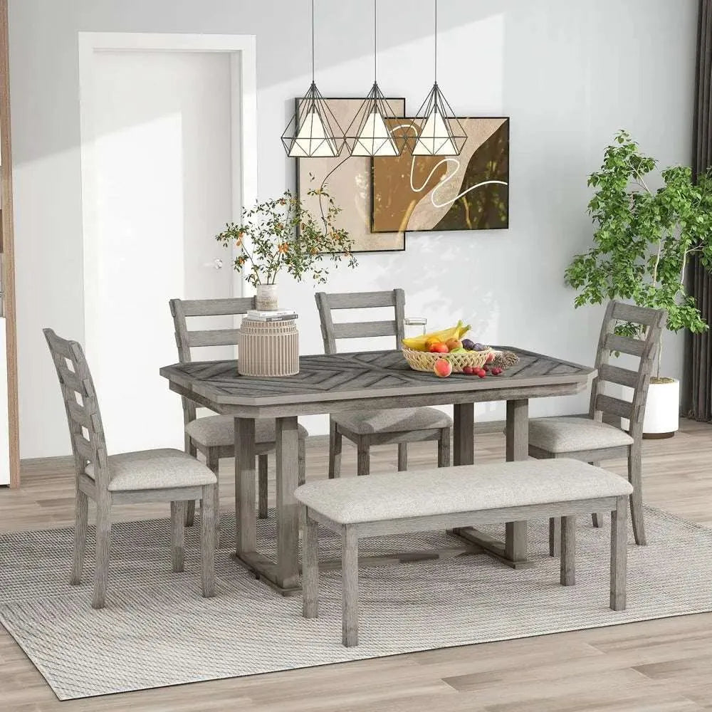 6 Pieces Dining Table Set with Bench. - Home Fusion