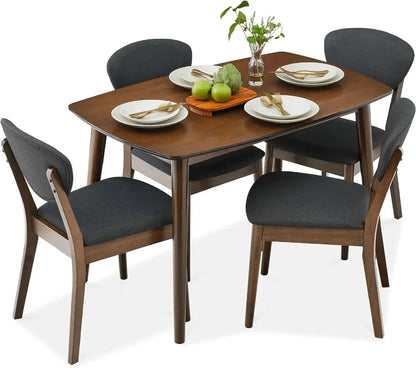 Dining Set Apartment w/ 4 Chairs, Padded Seats & Backrests, Wooden Frame,Compact Mid-Century Modern Table & Chair Set - Home Fusion