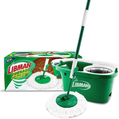 Tornado Spin Mop System - Mop and Bucket with Wringer Set for Floor Cleaning - 2 Total Mop Heads Included, Green - Home Fusion