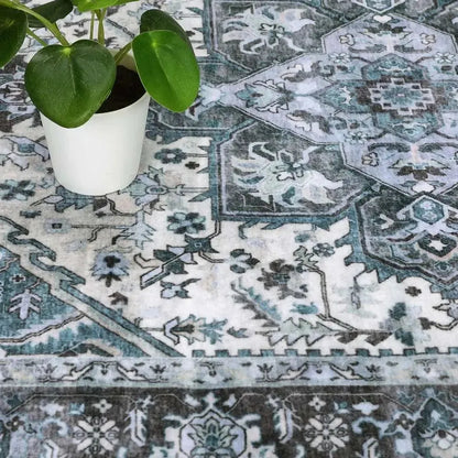 Washable Area Rugs 8x10 Living Room Rug Vintage Medallion Throw Rugs Soft Floor Cover Low Pile Non-Slip Accent Carpet Retro Rug