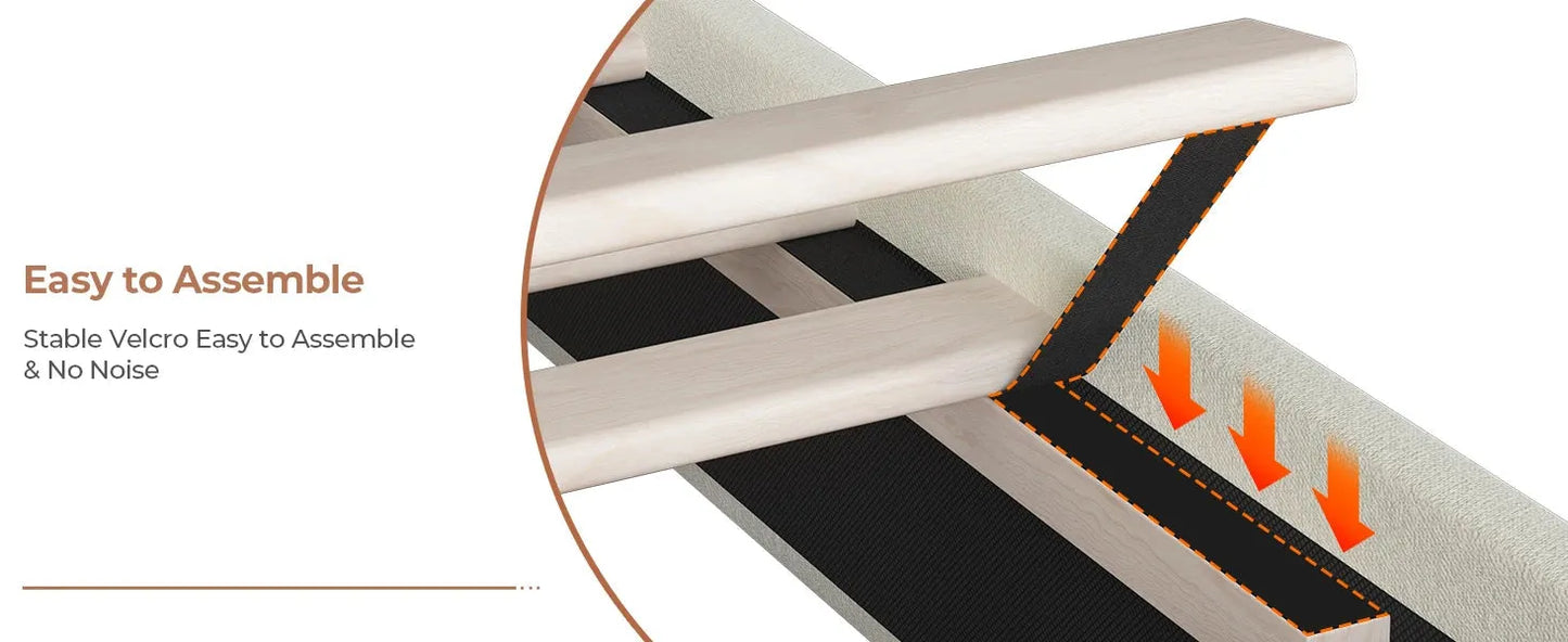 Queen Size Upholstered Bed Frame with LED Lights, Adjustable Headboard with Crystal Button, Solid Wood Slats Support, Beige