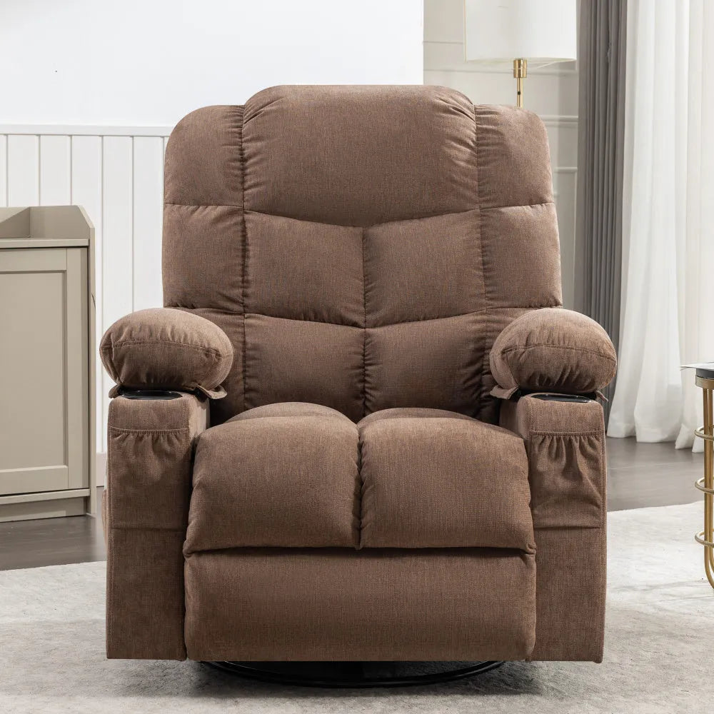 Massage Rocker Recliner Chair Rocking Chairs for Adults Oversized with 2 Cup Holders, USB Charge Port Soft Features a Manual Massage and Heat.(A+B)BROWN - Home Fusion