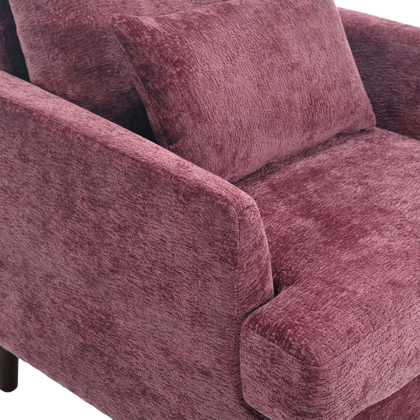 COOLMORE Wood Frame Armchair,  Modern Accent Chair Lounge Chair for Living Room,Tufted Club Chair, Mid Century Modern Arm Chairs with Studded, Solid Wood Frame, for Bedroom, Reading(Wine red Chenille) - Home Fusion