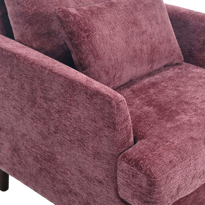COOLMORE Wood Frame Armchair,  Modern Accent Chair Lounge Chair for Living Room,Tufted Club Chair, Mid Century Modern Arm Chairs with Studded, Solid Wood Frame, for Bedroom, Reading(Wine red Chenille) - Home Fusion
