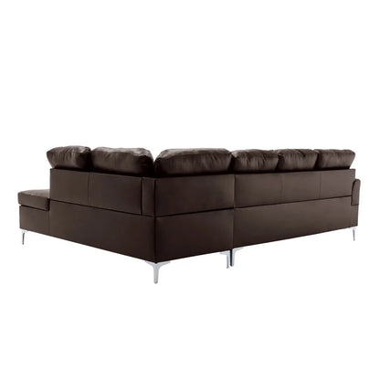 Contemporary Brown 3pc Sectional Sofa with RSF Chaise Ottoman Tufted Detail Faux Leather Upholstered Solid Wood Living Room Furniture L-Shape Sofa Chaise