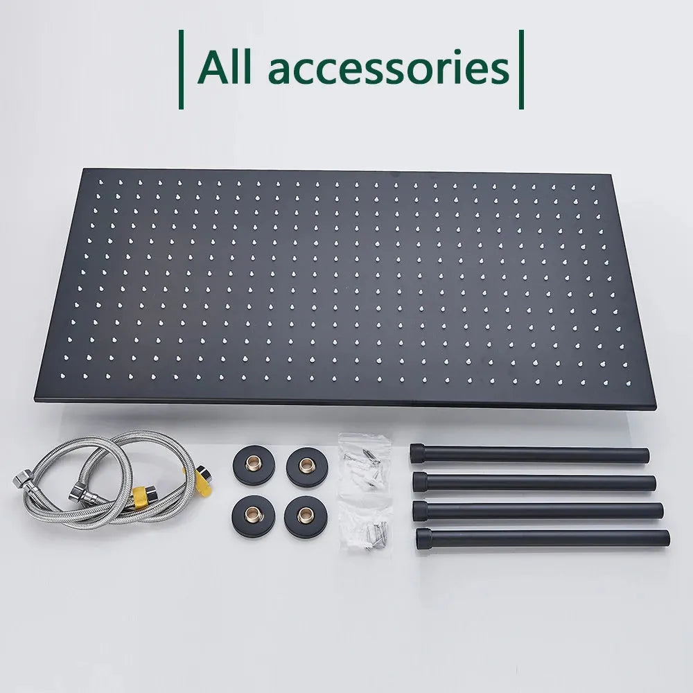 Rozin LED Matte Black Shower Head 40*80cm Large Size Rainfall Shower Heads  Ceiling Mounted with Installation Arm for Bathroom - Home Fusion