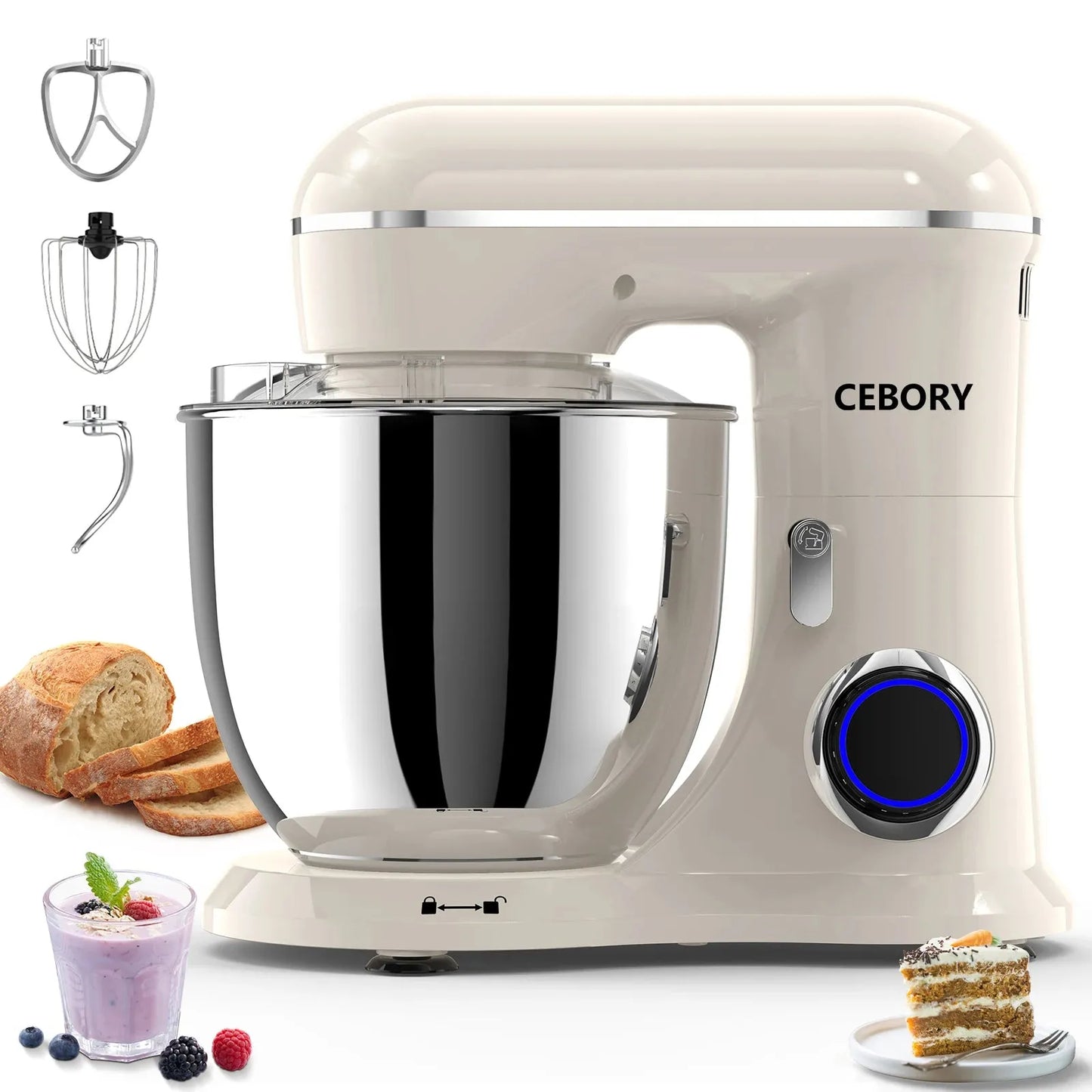3-IN-1 Electric Stand Mixer Set 660W 10-Speed with Pulse Button 6.5QT Bowl Dough - Home Fusion