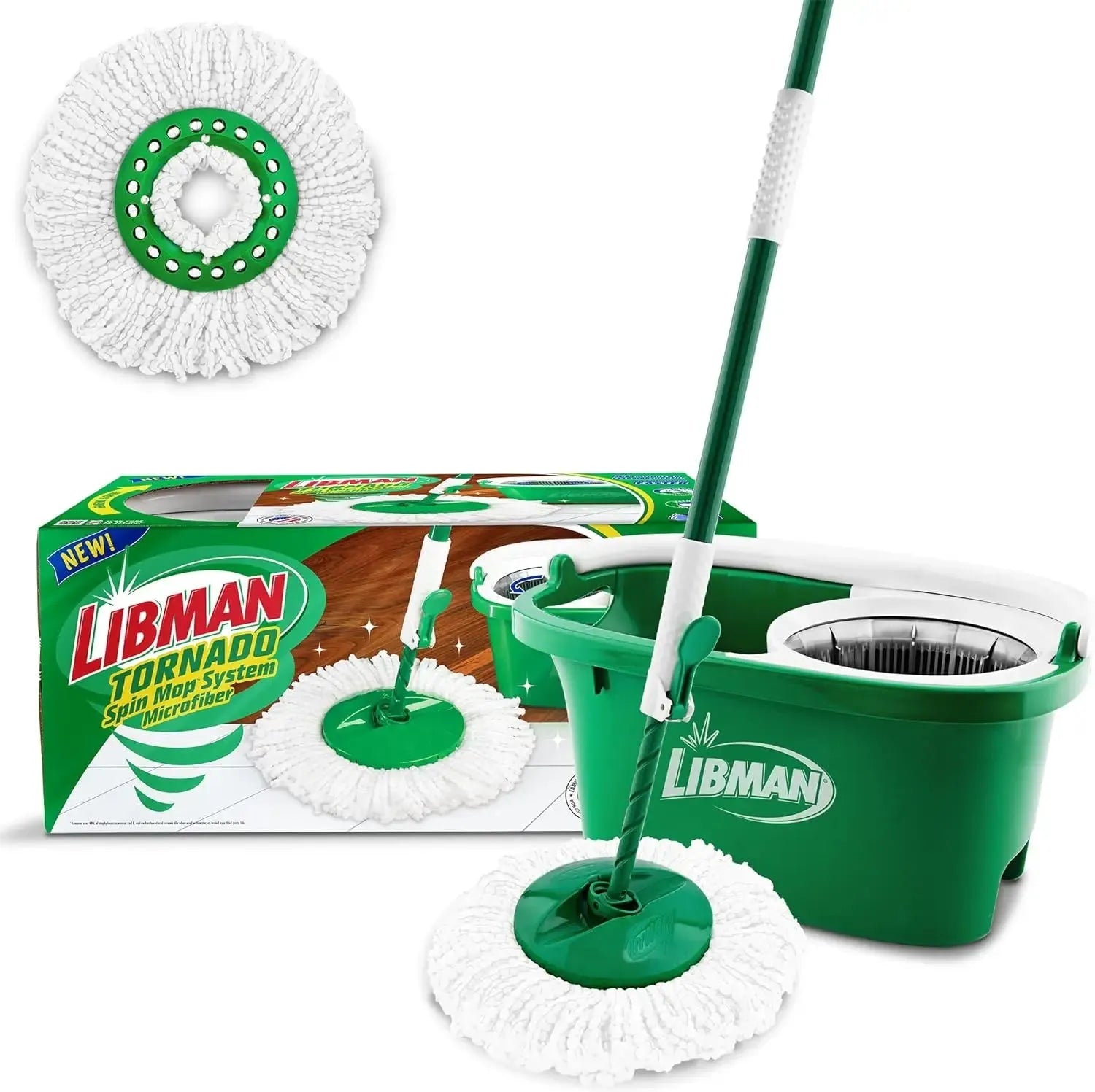 Tornado Spin Mop System - Mop and Bucket with Wringer Set for Floor Cleaning - 2 Total Mop Heads Included, Green - Home Fusion