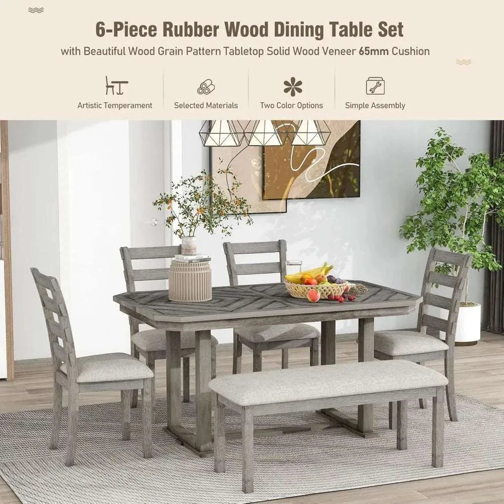 6 Pieces Dining Table Set with Bench. - Home Fusion