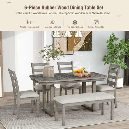6 Pieces Dining Table Set with Bench. - Home Fusion