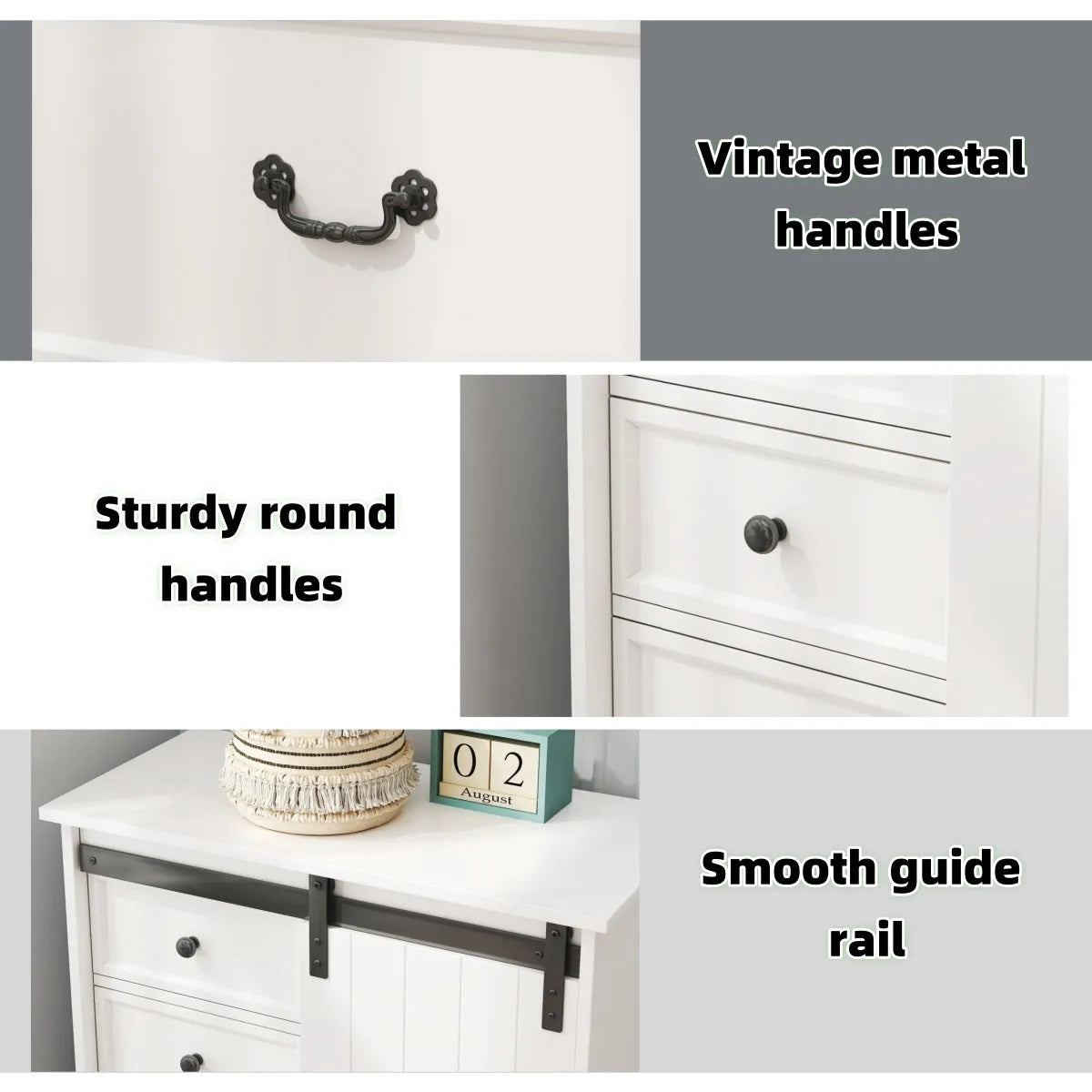 Farmhouse Tall Drawer Chest – 5 Drawers & Sliding Door Storage Shelf - Home Fusion