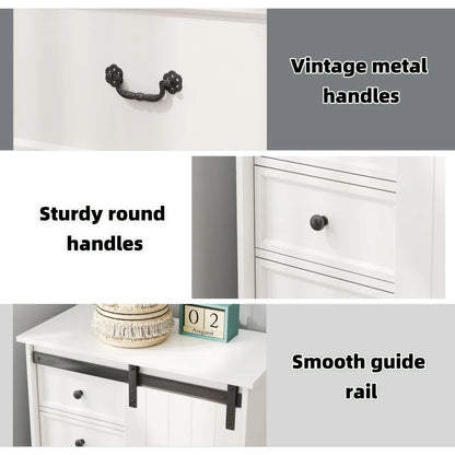 Farmhouse Tall Drawer Chest – 5 Drawers & Sliding Door Storage Shelf - Home Fusion
