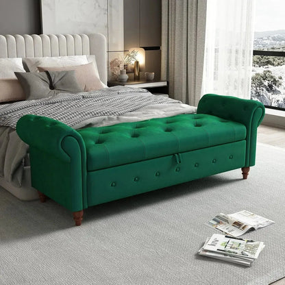 Storage Ottoman Bench, End of Bed Button Tufted Ottoman Bench, Rolled Armed Ottoman Couch Long Bench for Bedroom, Living Room - Home Fusion