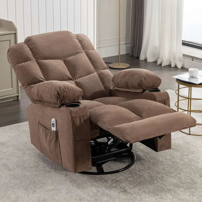 Massage Rocker Recliner Chair Rocking Chairs for Adults Oversized with 2 Cup Holders, USB Charge Port Soft Features a Manual Massage and Heat.(A+B)BROWN - Home Fusion