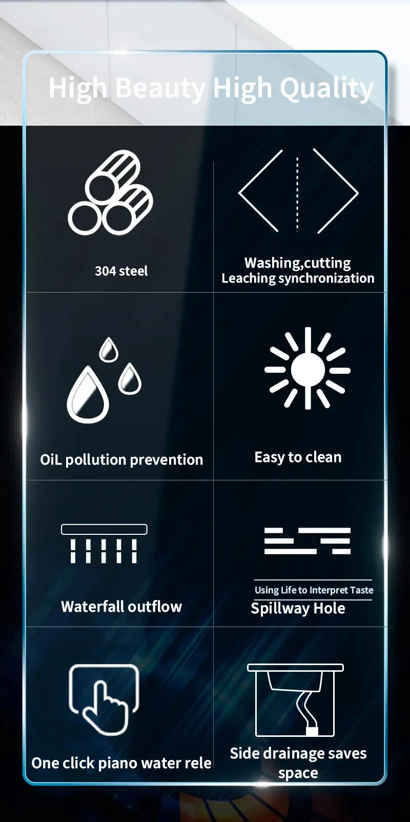 304 Stainless Steel Waterfall Kitchen Sink Large Single Slot Integrated Digital Display Faucet Set Soap Dispenser Cup Washer