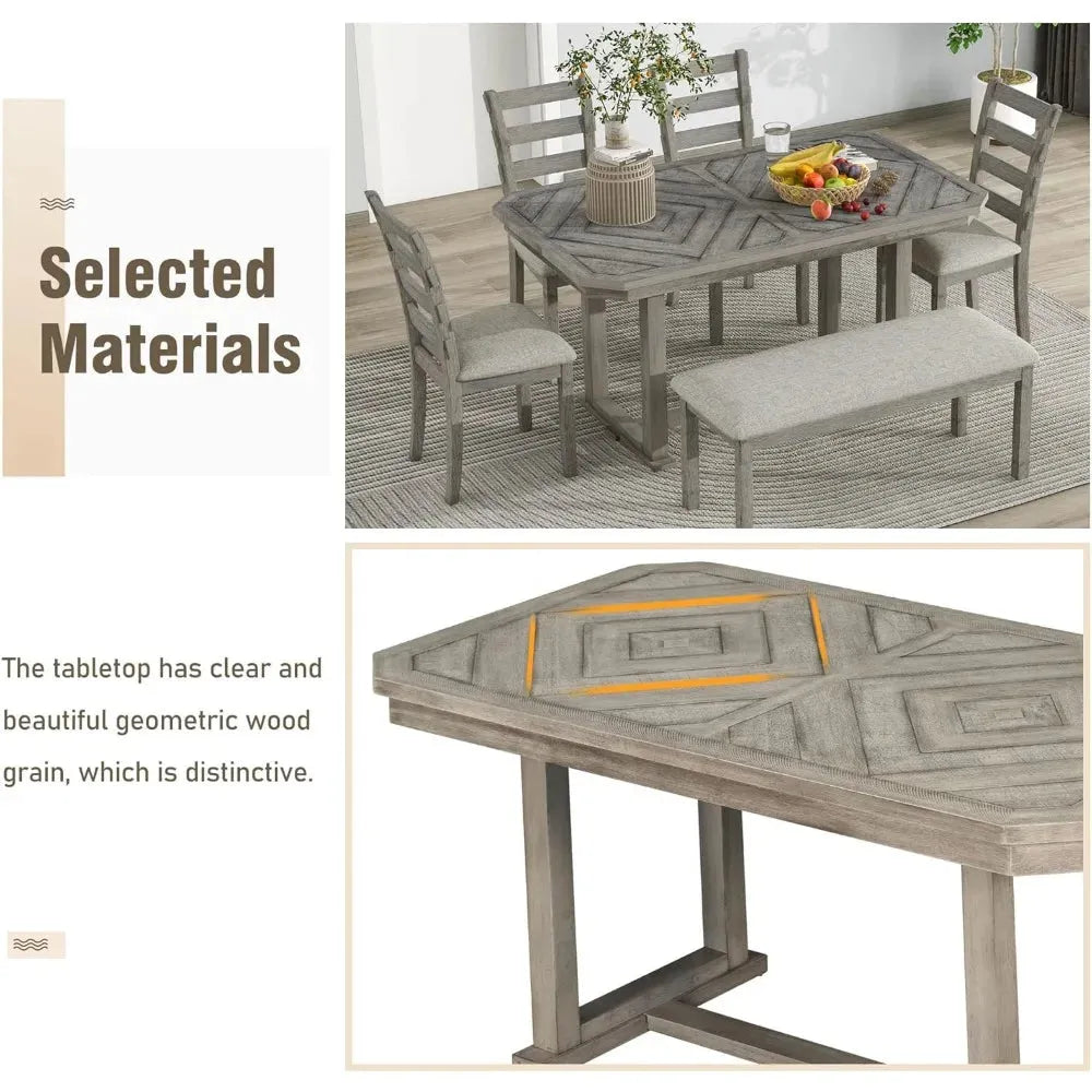 6 Pieces Dining Table Set with Bench. - Home Fusion