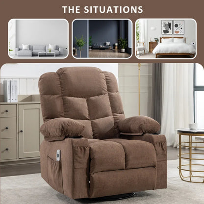 Massage Rocker Recliner Chair Rocking Chairs for Adults Oversized with 2 Cup Holders, USB Charge Port Soft Features a Manual Massage and Heat.(A+B)BROWN - Home Fusion