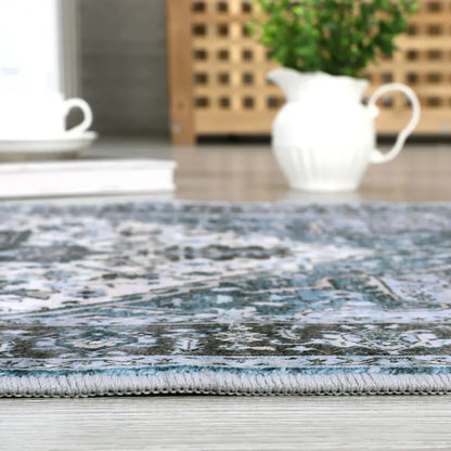 Washable Area Rugs 8x10 Living Room Rug Vintage Medallion Throw Rugs Soft Floor Cover Low Pile Non-Slip Accent Carpet Retro Rug