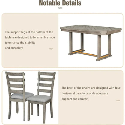 6 Pieces Dining Table Set with Bench. - Home Fusion