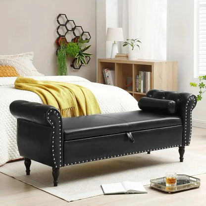 Storage Ottoman Bench, End of Bed Button Tufted Ottoman Bench, Rolled Armed Ottoman Couch Long Bench for Bedroom, Living Room - Home Fusion