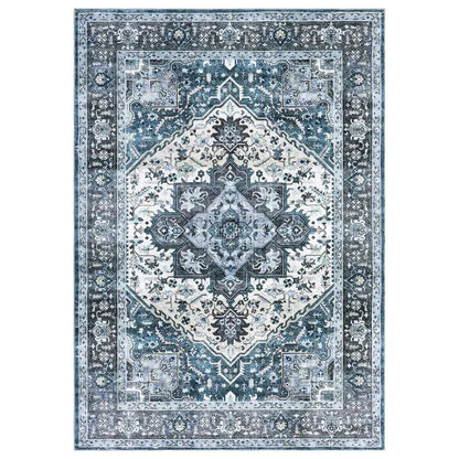 Washable Area Rugs 8x10 Living Room Rug Vintage Medallion Throw Rugs Soft Floor Cover Low Pile Non-Slip Accent Carpet Retro Rug