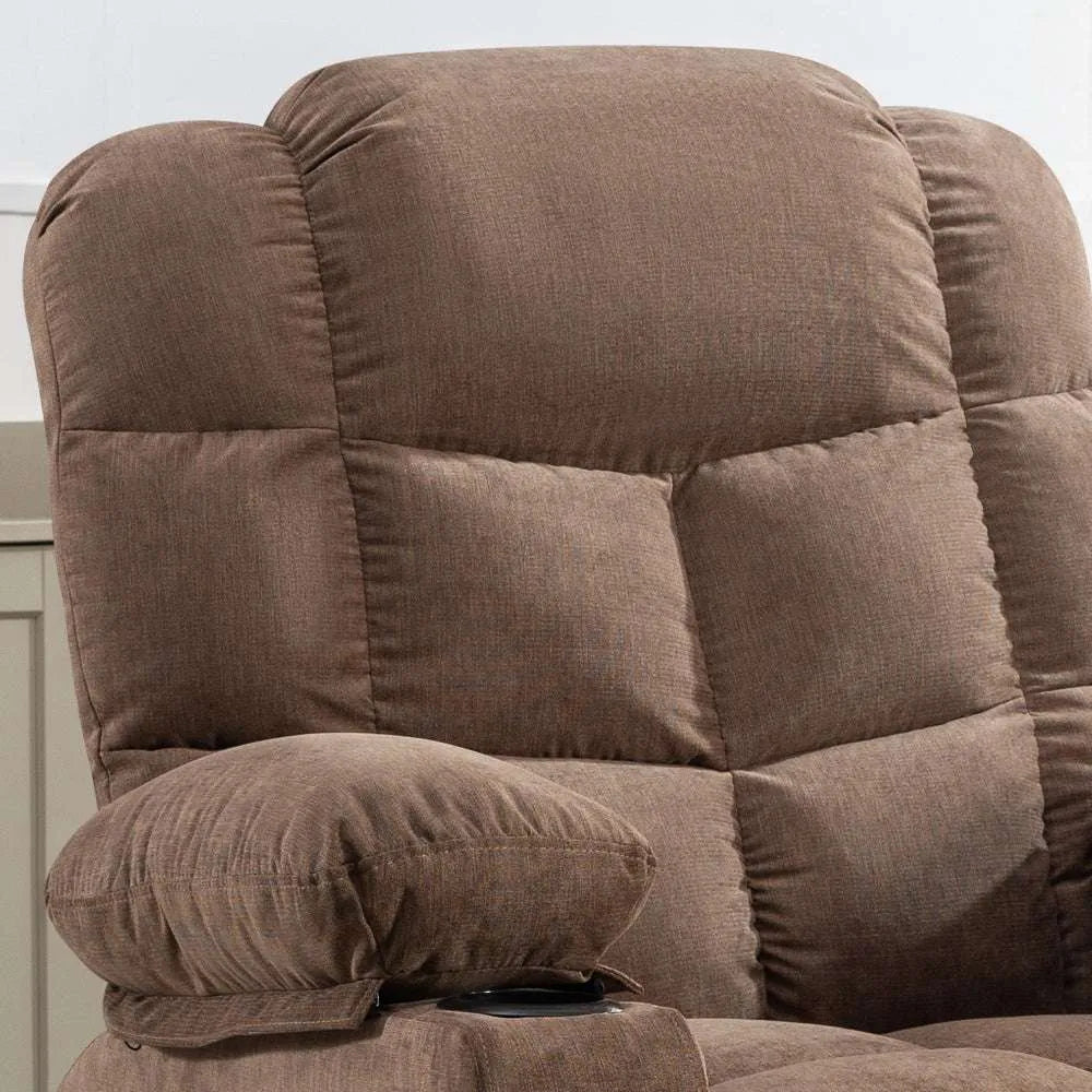 Massage Rocker Recliner Chair Rocking Chairs for Adults Oversized with 2 Cup Holders, USB Charge Port Soft Features a Manual Massage and Heat.(A+B)BROWN - Home Fusion