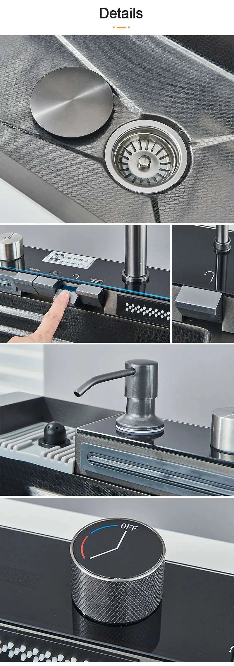 Stainless Steel Kitchen Sink with Faucet 75*45cm Large Single Bowl Digital Display Dish Basin Sink Waterfall Hot Cold Faucets - Home Fusion