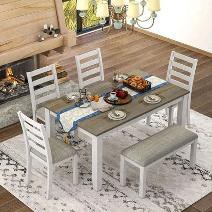 6 Pieces Dining Table Set with Bench. - Home Fusion